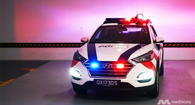 New Police Car Hyundai Tucson is parked with the lights on